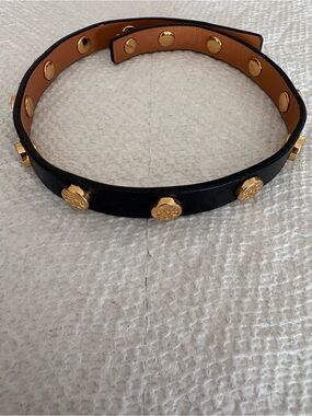 Tory Burch Studded Black Leather double wrap bracelet with Gold Accents